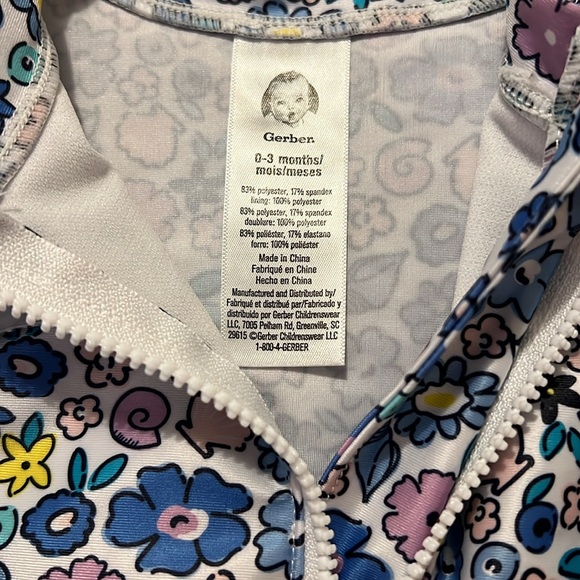 Gerber Girls' Blue Floral Rashguard Swimsuit - Picture 3 of 3